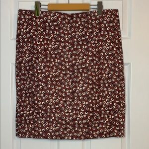 Loft Outlet Petite Brown White Floral Knee-Length Pencil Skirt Sz 14P Side Slits
